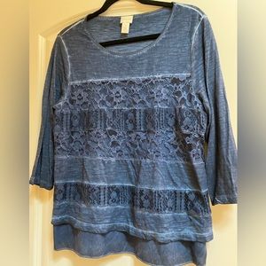 Chico’s Blue long sleeve ruffled shirt - Size 6/8